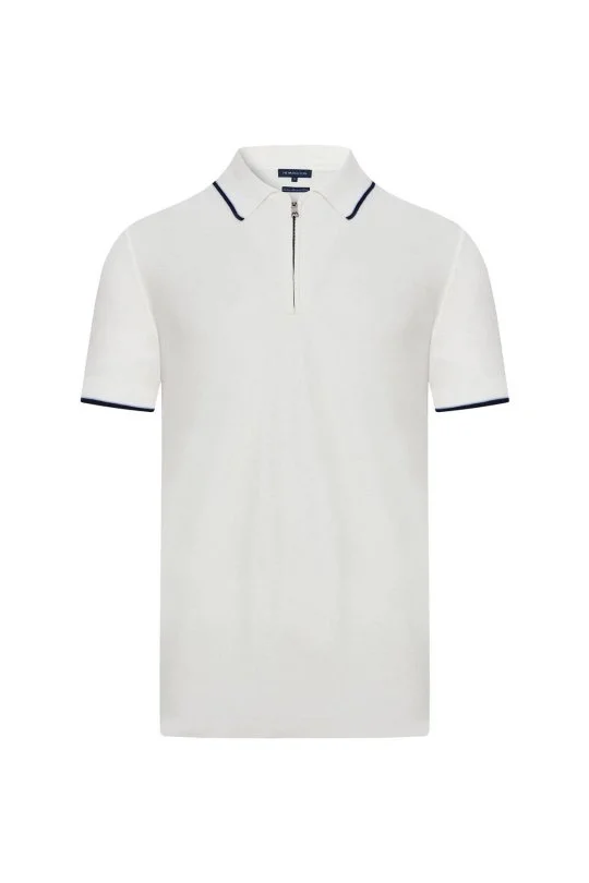 Hemington - Merserize Pamuk Fermuar Yaka Beyaz Triko Polo (6)