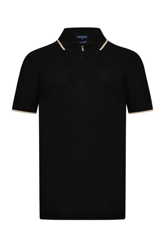 Hemington - Merserize Pamuk Fermuar Yaka Siyah Triko Polo (7)