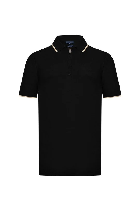 Hemington - Merserize Pamuk Fermuar Yaka Siyah Triko Polo (7)
