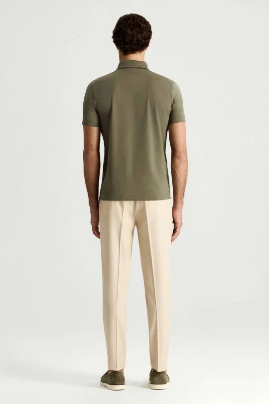 Merserize Pamuk Haki Polo Yaka T-Shirt