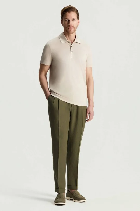 Merserize Pamuk Krem Polo Yaka T-Shirt