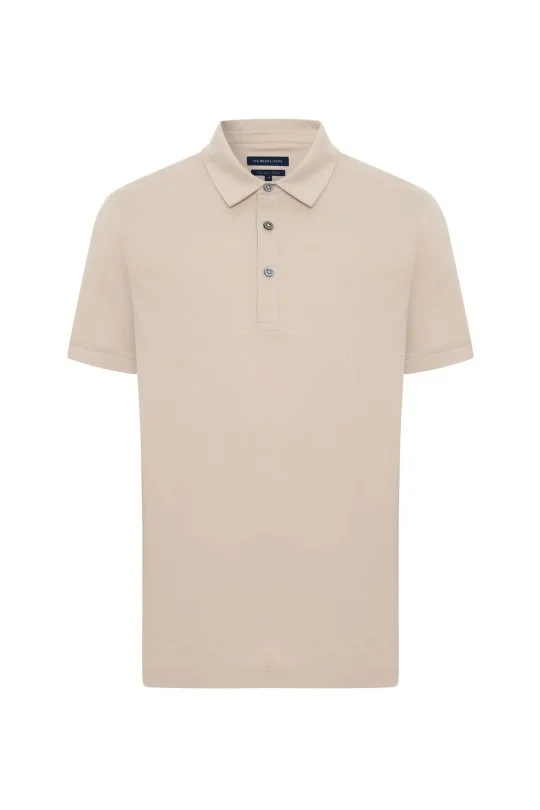 Merserize Pamuk Krem Polo Yaka T-Shirt