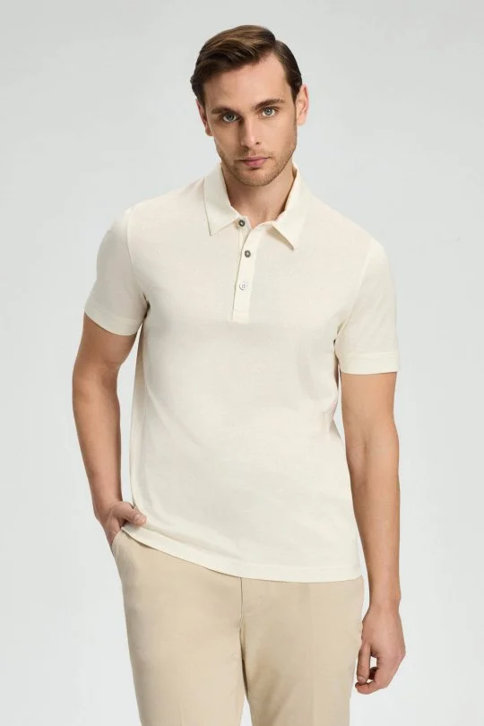Hemington - Merserize Pamuk Krem Rengi Polo Yaka T-Shirt (1)