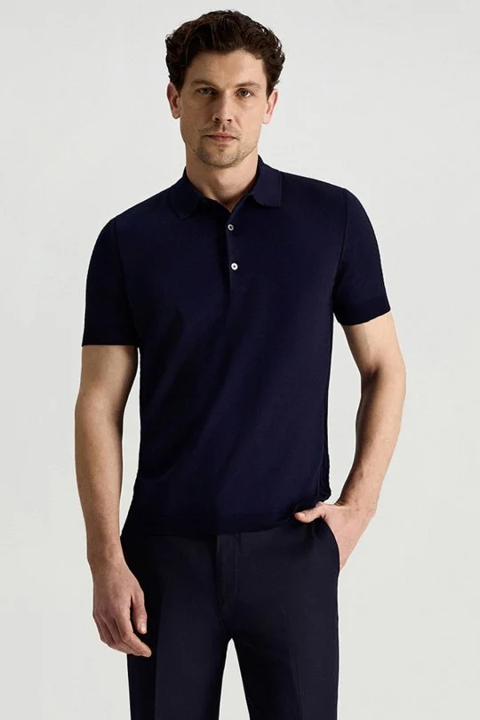 Merserize Pamuk Lacivert Essential Triko Polo