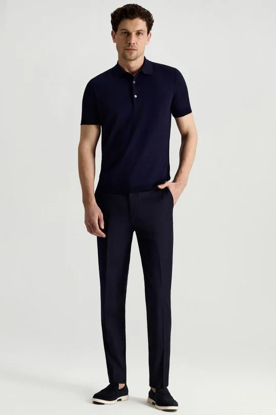 Merserize Pamuk Lacivert Essential Triko Polo