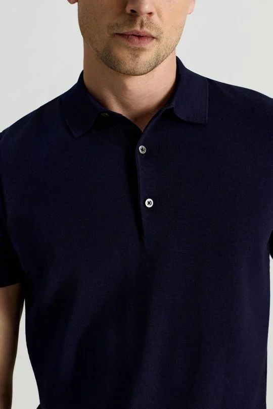 Merserize Pamuk Lacivert Essential Triko Polo