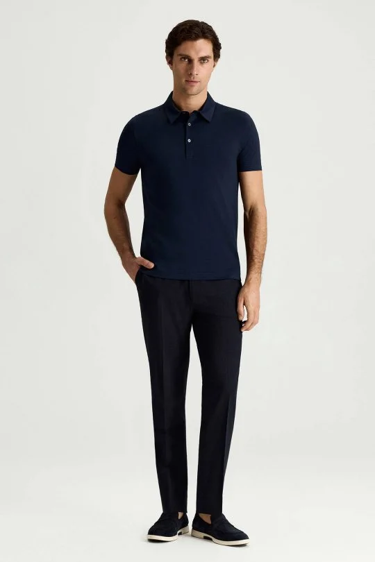 Merserize Pamuk Lacivert Polo Yaka T-Shirt