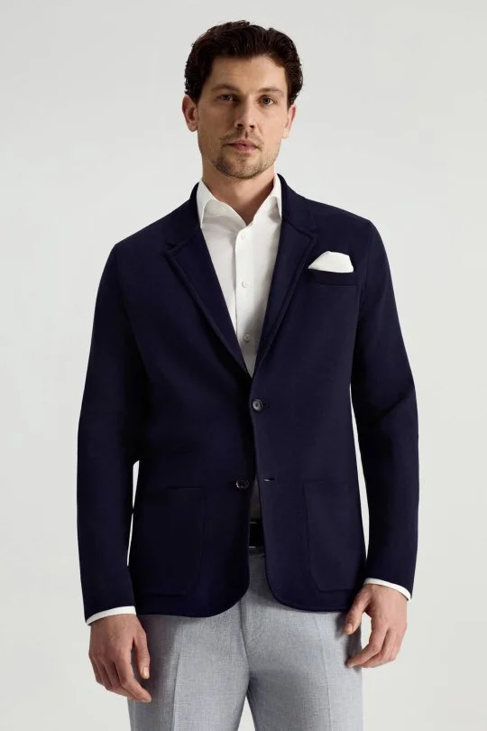 Merserize Pamuk Lacivert Triko Blazer Ceket