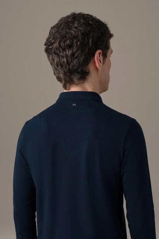 Merserize Pamuk Lacivert Uzun Kollu Polo T-Shirt
