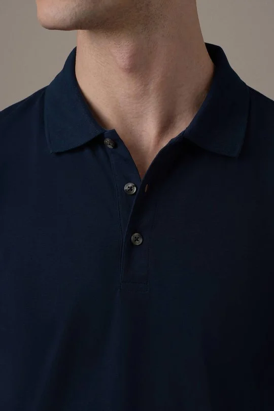 Merserize Pamuk Lacivert Uzun Kollu Polo T-Shirt