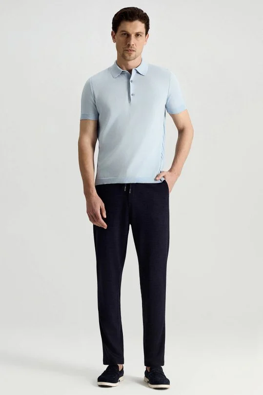 Merserize Pamuk Mavi Essential Triko Polo