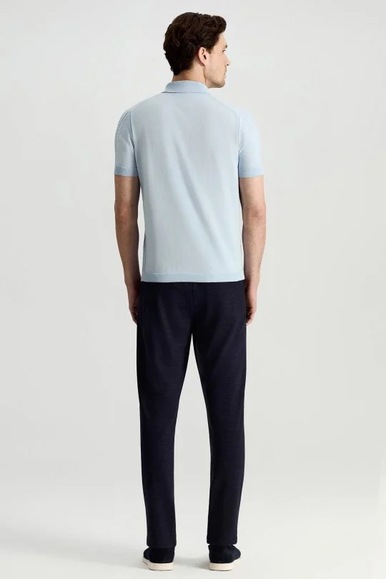 Merserize Pamuk Mavi Essential Triko Polo