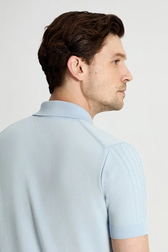 Merserize Pamuk Mavi Essential Triko Polo