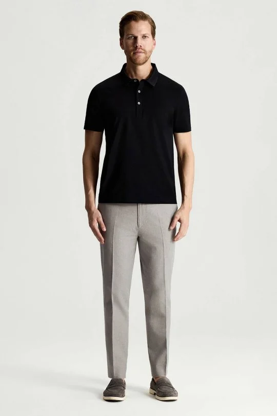 Merserize Pamuk Siyah Polo Yaka T-Shirt