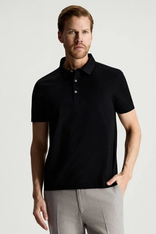 Merserize Pamuk Siyah Polo Yaka T-Shirt