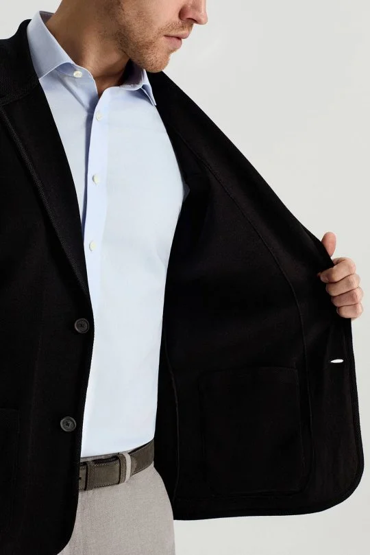 Merserize Pamuk Siyah Triko Blazer Ceket