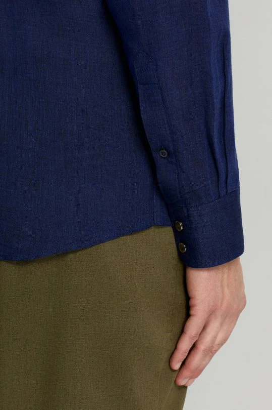 Hemington - Saf Keten Dört Cep Lacivert Safari Gömlek (5)