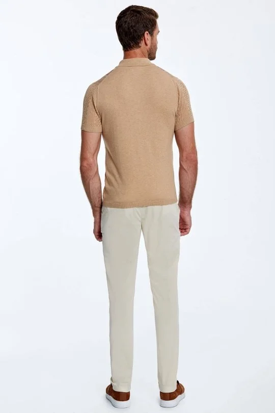 Hemington - Mikro Desen Saf Pamuk Kum Rengi Triko Polo (3)