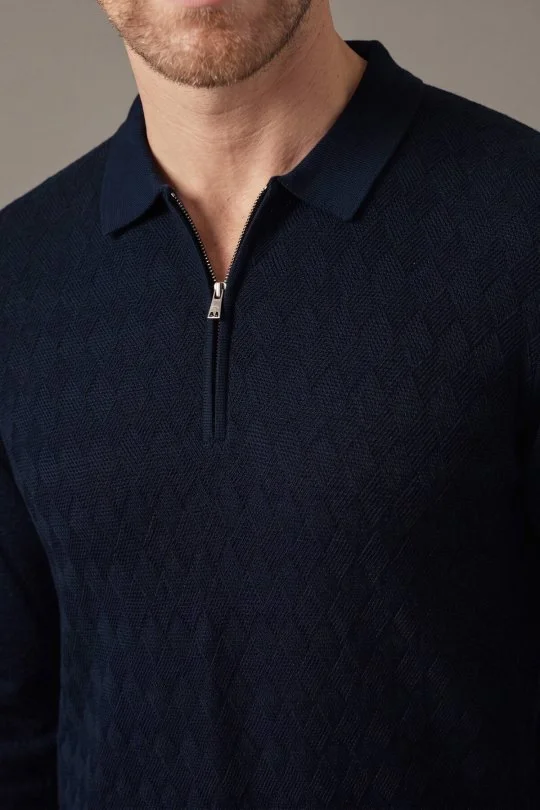 Mini Argyle Desen Alcantara Patch Lacivert Polo Triko