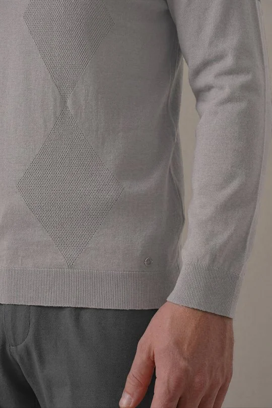 Hemington - Modal Pamuk Karışım Argyle Desen Polo Yaka Gri Triko Kazak (5)