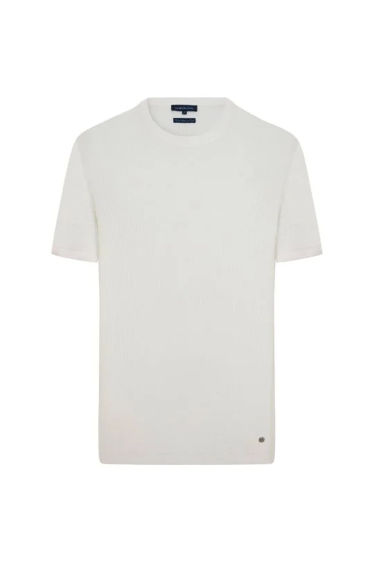 Hemington - Modal Pamuk Karışım Fitilli Örgü Detaylı Beyaz T-Shirt (6)