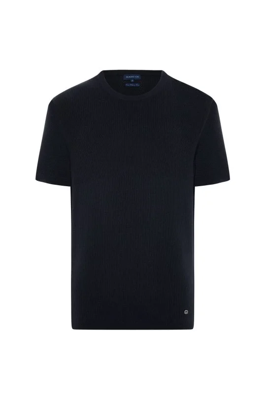 Hemington - Modal Pamuk Karışım Fitilli Örgü Detaylı Siyah T-Shirt (6)