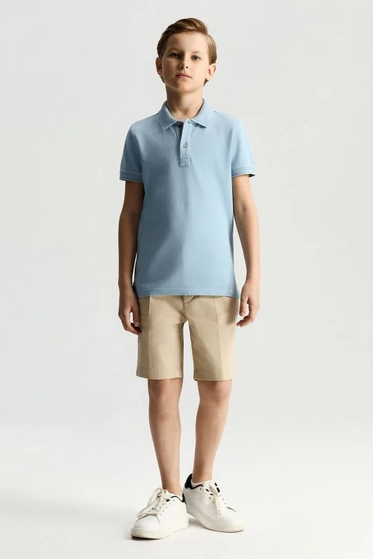 Vintage Görünümlü Mavi Polo Yaka Çocuk T-Shirt