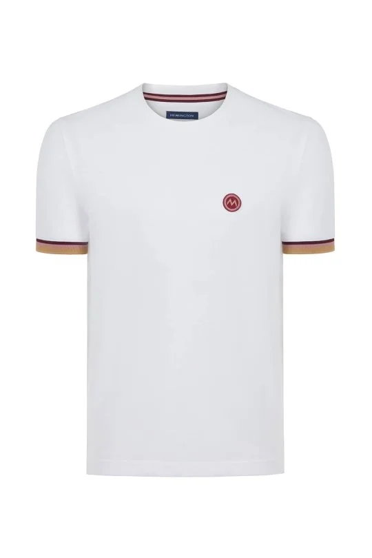 Hemington - Nakış Logolu Pike Örgü Beyaz Bisiklet Yaka T-Shirt (6)