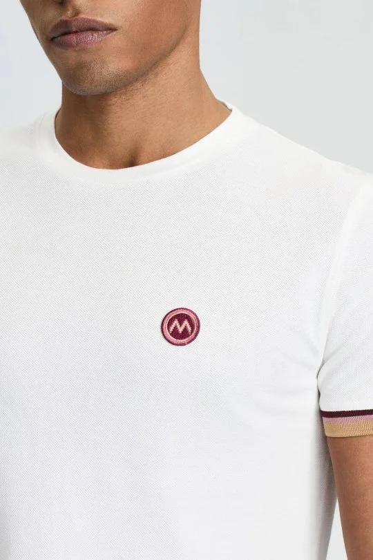 Hemington - Nakış Logolu Pike Örgü Beyaz Bisiklet Yaka T-Shirt (4)