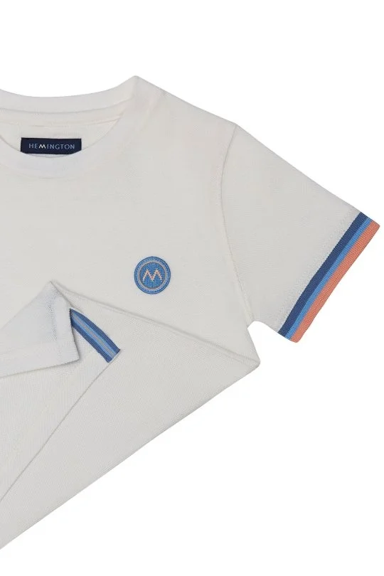Hemington - Nakış Logolu Pike Örgü Bisiklet Yaka Kırık Beyaz Çocuk T-Shirt (3)