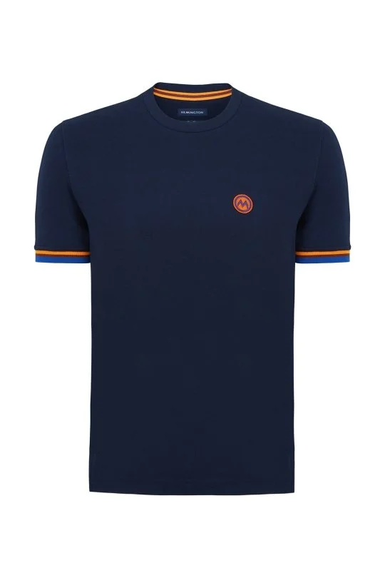 Hemington - Nakış Logolu Pike Örgü Lacivert Bisiklet Yaka T-Shirt (6)