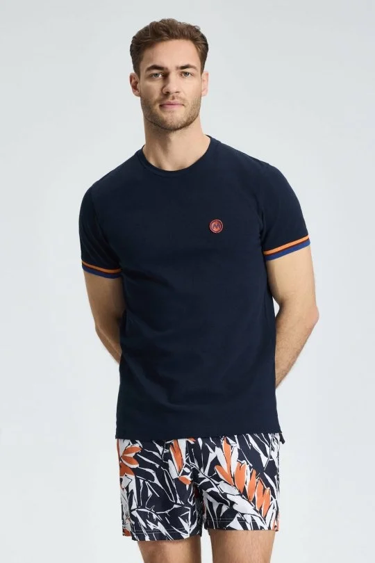 Hemington - Nakış Logolu Pike Örgü Lacivert Bisiklet Yaka T-Shirt (3)