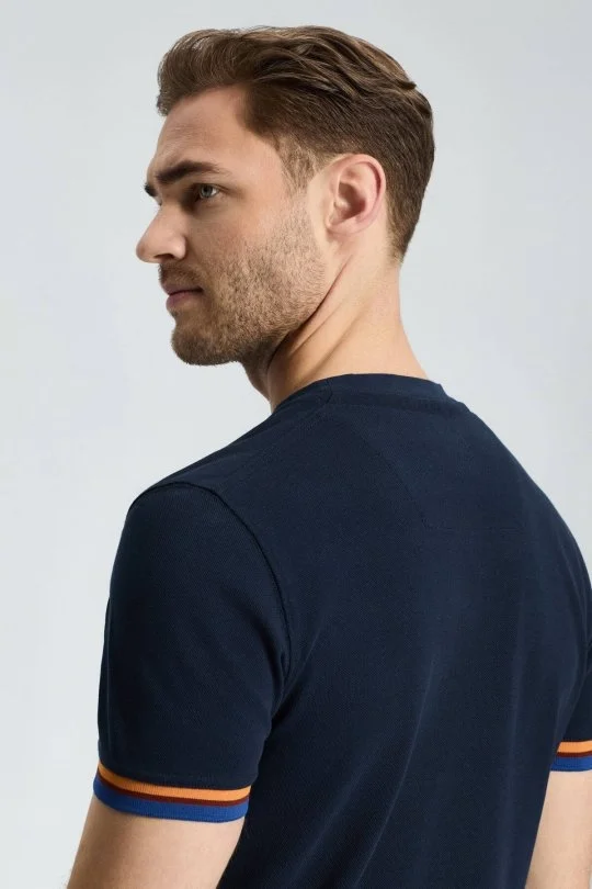 Hemington - Nakış Logolu Pike Örgü Lacivert Bisiklet Yaka T-Shirt (2)
