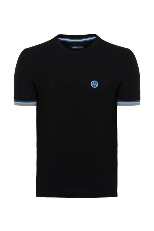 Hemington - Nakış Logolu Pike Örgü Siyah Bisiklet Yaka T-Shirt (5)
