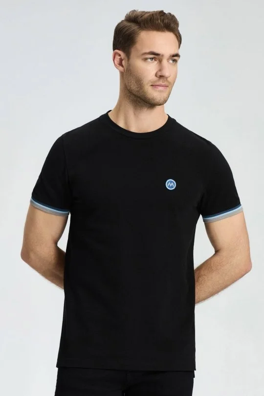 Hemington - Nakış Logolu Pike Örgü Siyah Bisiklet Yaka T-Shirt (3)