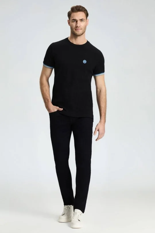 Hemington - Nakış Logolu Pike Örgü Siyah Bisiklet Yaka T-Shirt (1)
