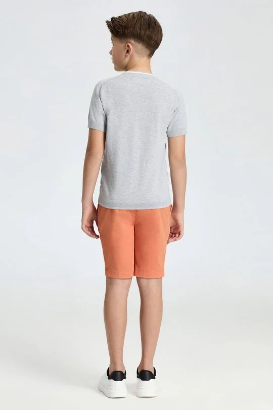 Hemington - Nakış Logolu Yaka Detaylı Açık Gri Triko Çocuk T-Shirt (4)