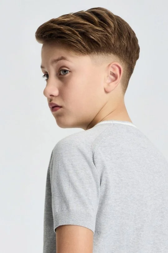 Hemington - Nakış Logolu Yaka Detaylı Açık Gri Triko Çocuk T-Shirt (2)