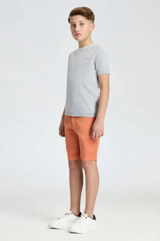 Hemington - Nakış Logolu Yaka Detaylı Açık Gri Triko Çocuk T-Shirt (1)