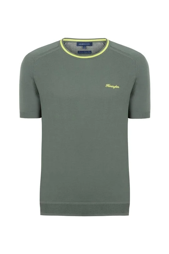 Hemington - Nakış Logolu Yaka Detaylı Haki Triko T-Shirt (8)