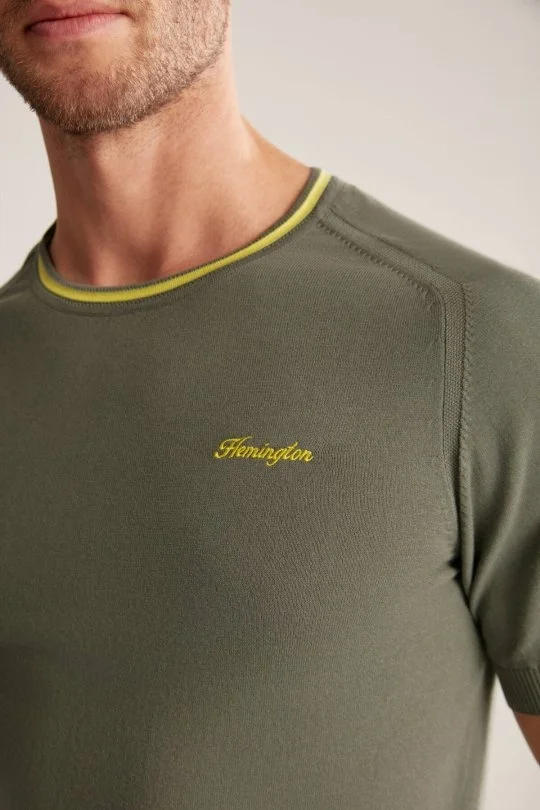 Hemington - Nakış Logolu Yaka Detaylı Haki Triko T-Shirt (7)