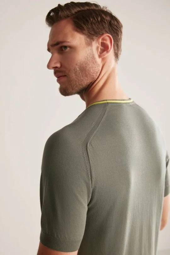 Hemington - Nakış Logolu Yaka Detaylı Haki Triko T-Shirt (2)