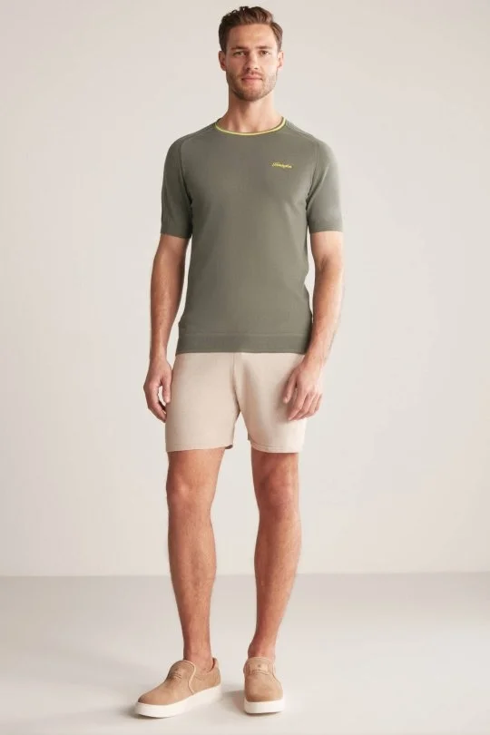 Hemington - Nakış Logolu Yaka Detaylı Haki Triko T-Shirt (1)