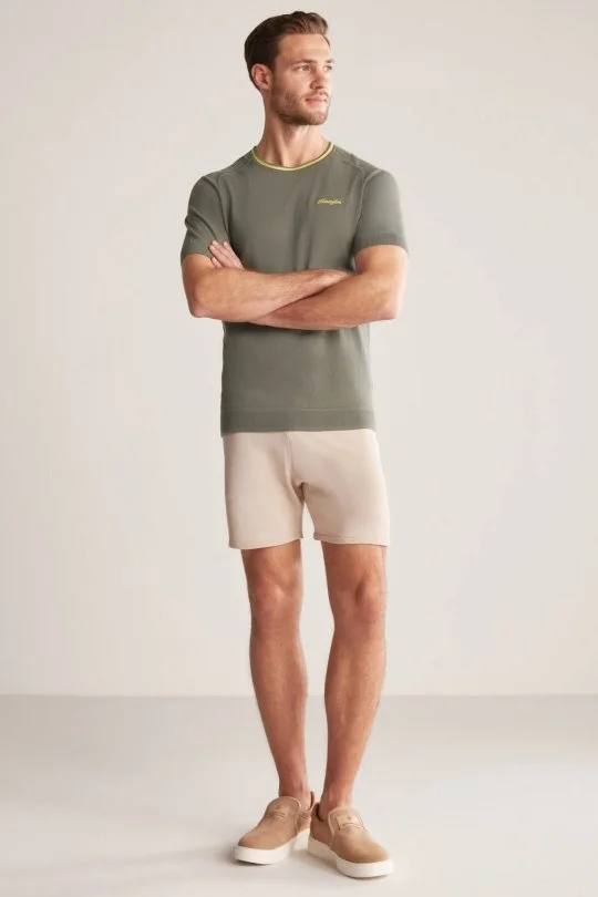 Hemington - Nakış Logolu Yaka Detaylı Haki Triko T-Shirt (6)