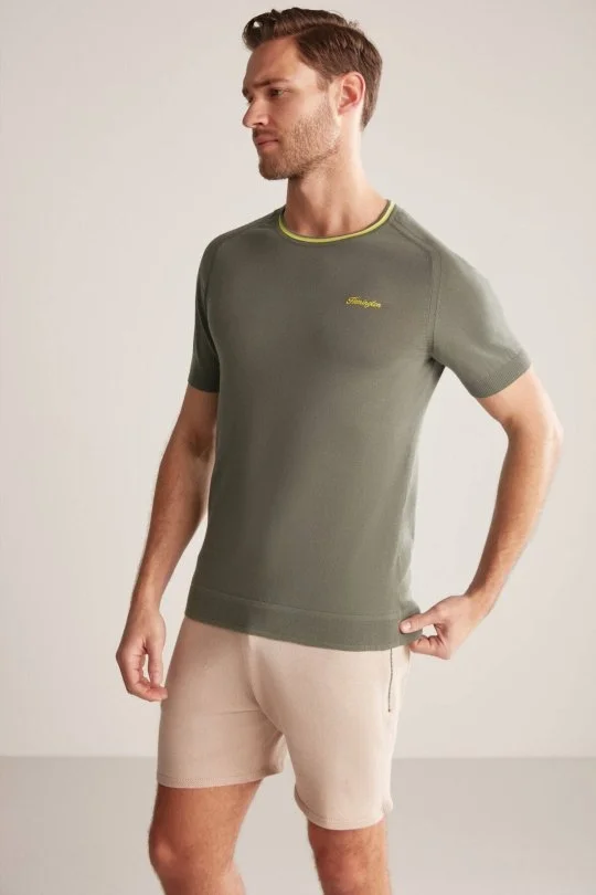 Hemington - Nakış Logolu Yaka Detaylı Haki Triko T-Shirt (4)