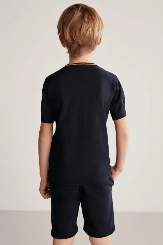 Hemington - Nakış Logolu Yaka Detaylı Lacivert Triko Çocuk T-Shirt (4)