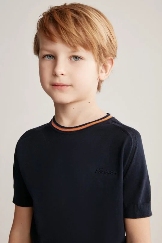 Hemington - Nakış Logolu Yaka Detaylı Lacivert Triko Çocuk T-Shirt (2)