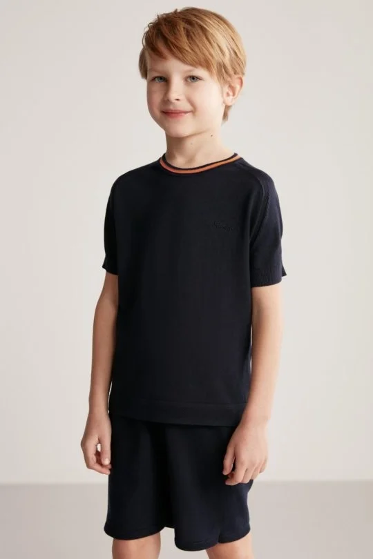 Hemington - Nakış Logolu Yaka Detaylı Lacivert Triko Çocuk T-Shirt (3)