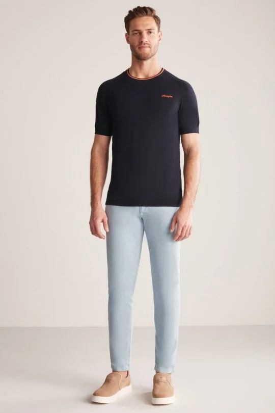 Hemington - Nakış Logolu Yaka Detaylı Lacivert Triko T-Shirt