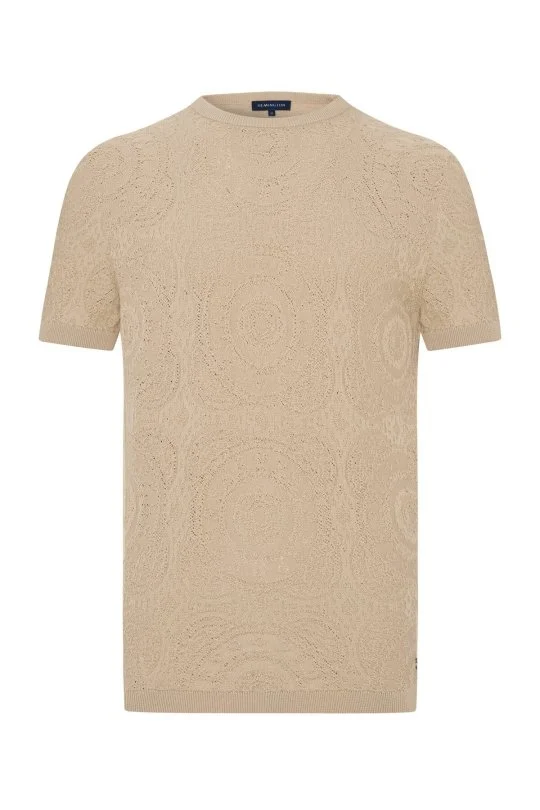 Hemington - Örgü Desen Açık Bej Bisiklet Yaka Triko T-Shirt (4)